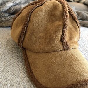 Tan Suede Cap with Fleece Trim